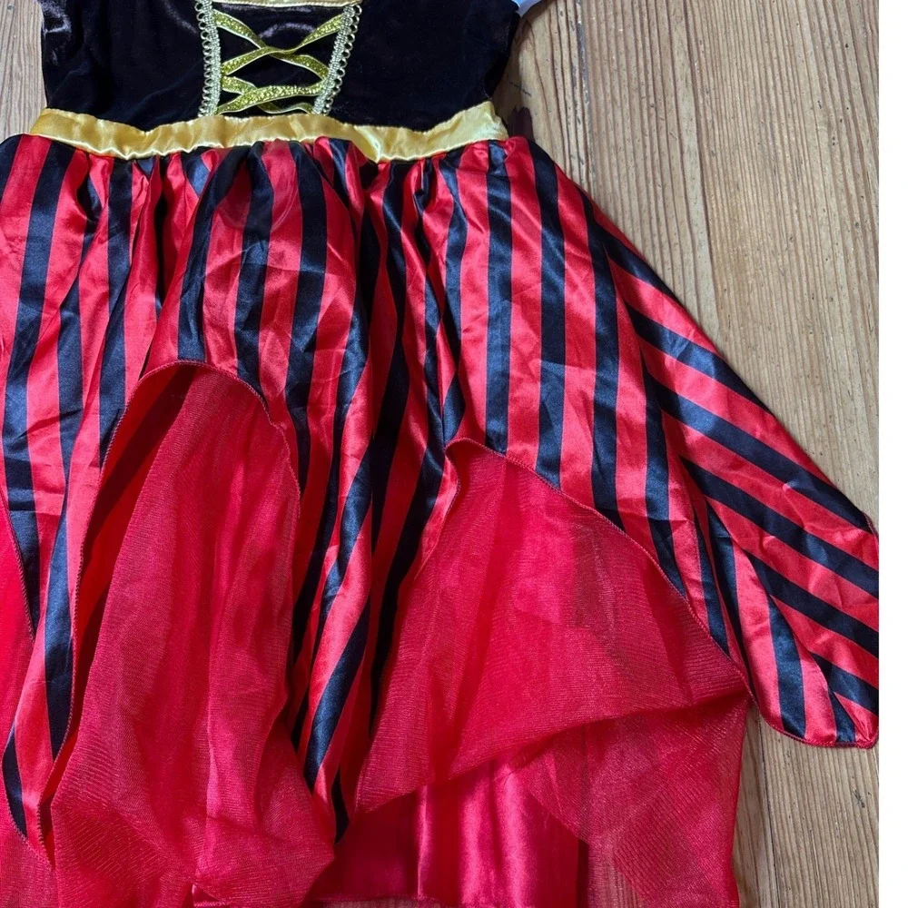 Pirate Costume Kids Red Black Striped Velvet Tulle NWT SIZE 150